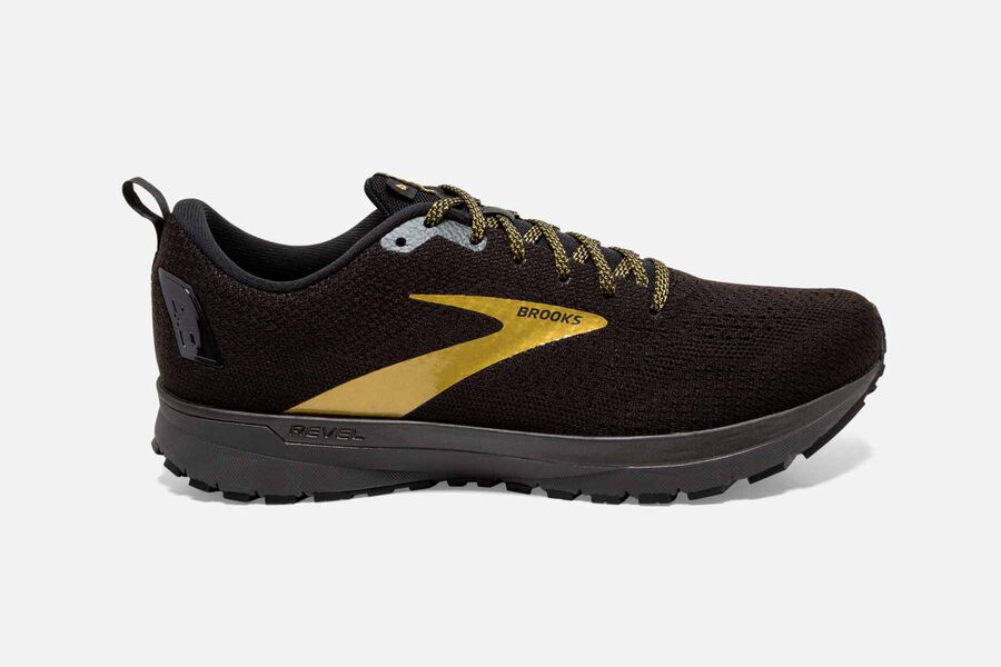 Brooks Running Shoes - Revel 4 Road Mens - Black/Gold - HJK-801925